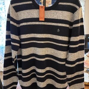 Original Penguin Men's Crewneck Sweater - Navy and Light Gray Stripes